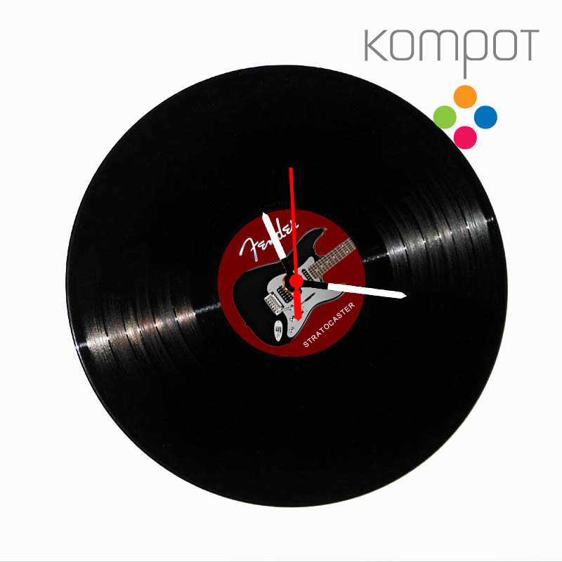 Vinylové hodiny ELEKTRICKÁ KYTARA :: vínová